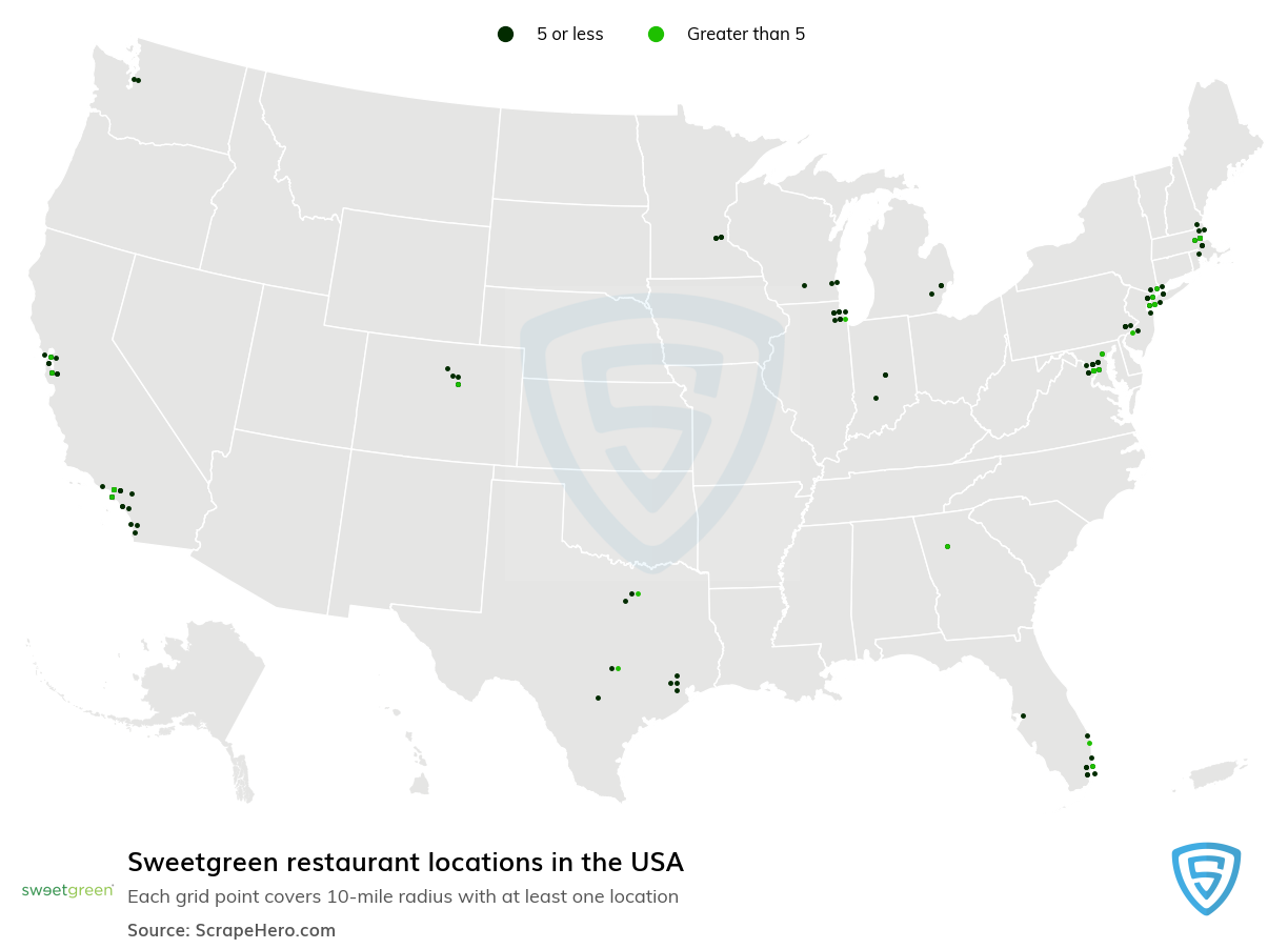 Map of Sweetgreen locations in the United States