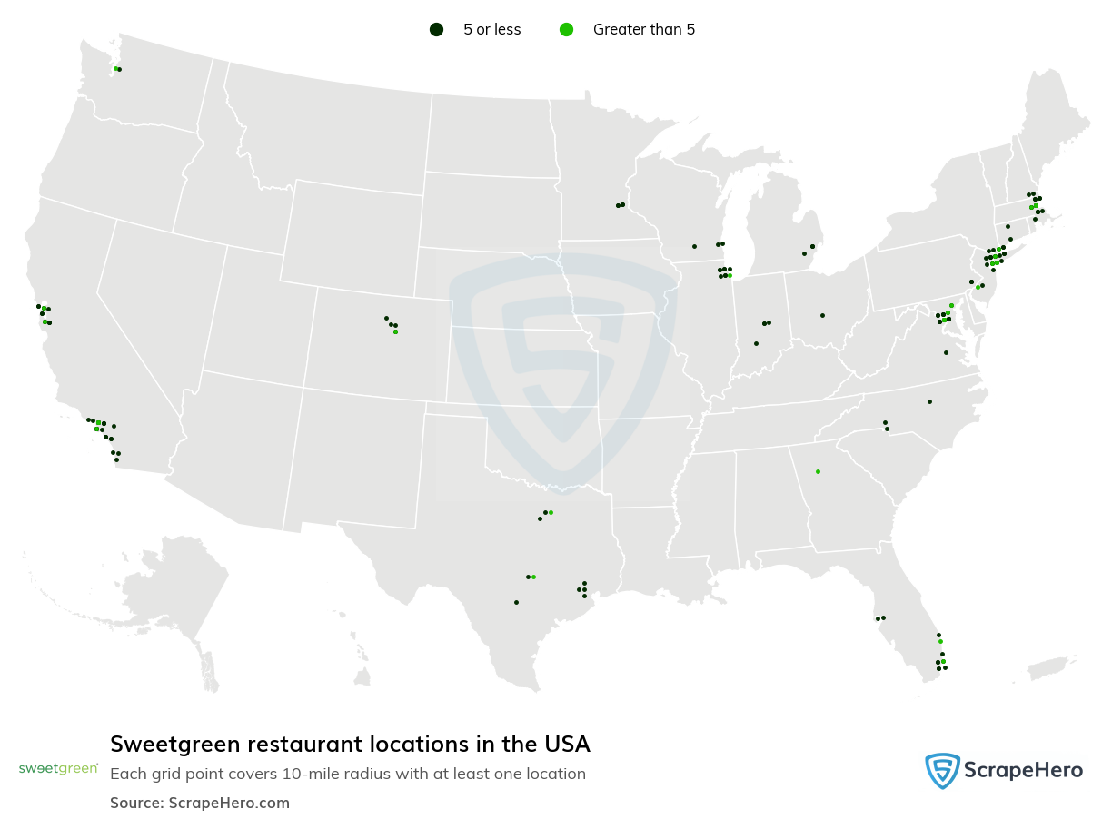 Map of Sweetgreen restaurants in the United States