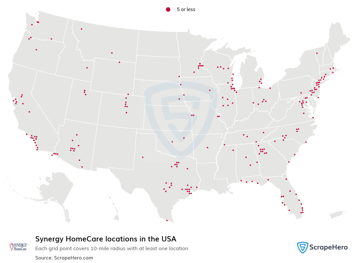 Map of Synergy HomeCare locations in the United States