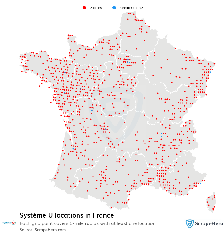 Map of Système U stores in France