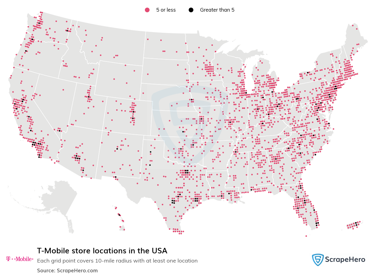 Map of  locations in the United States in 2024