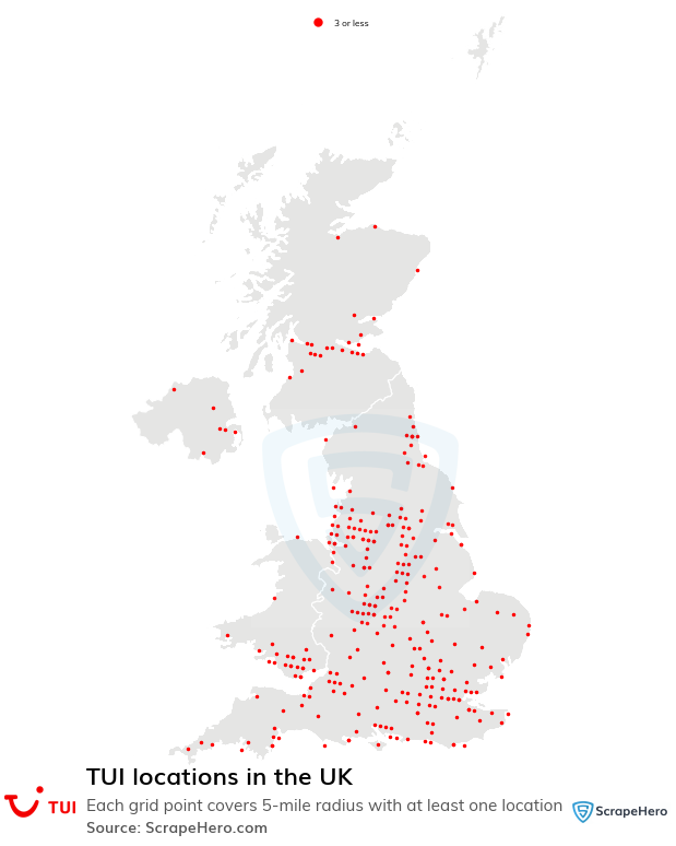 Map of TUI locations in the United Kingdom
