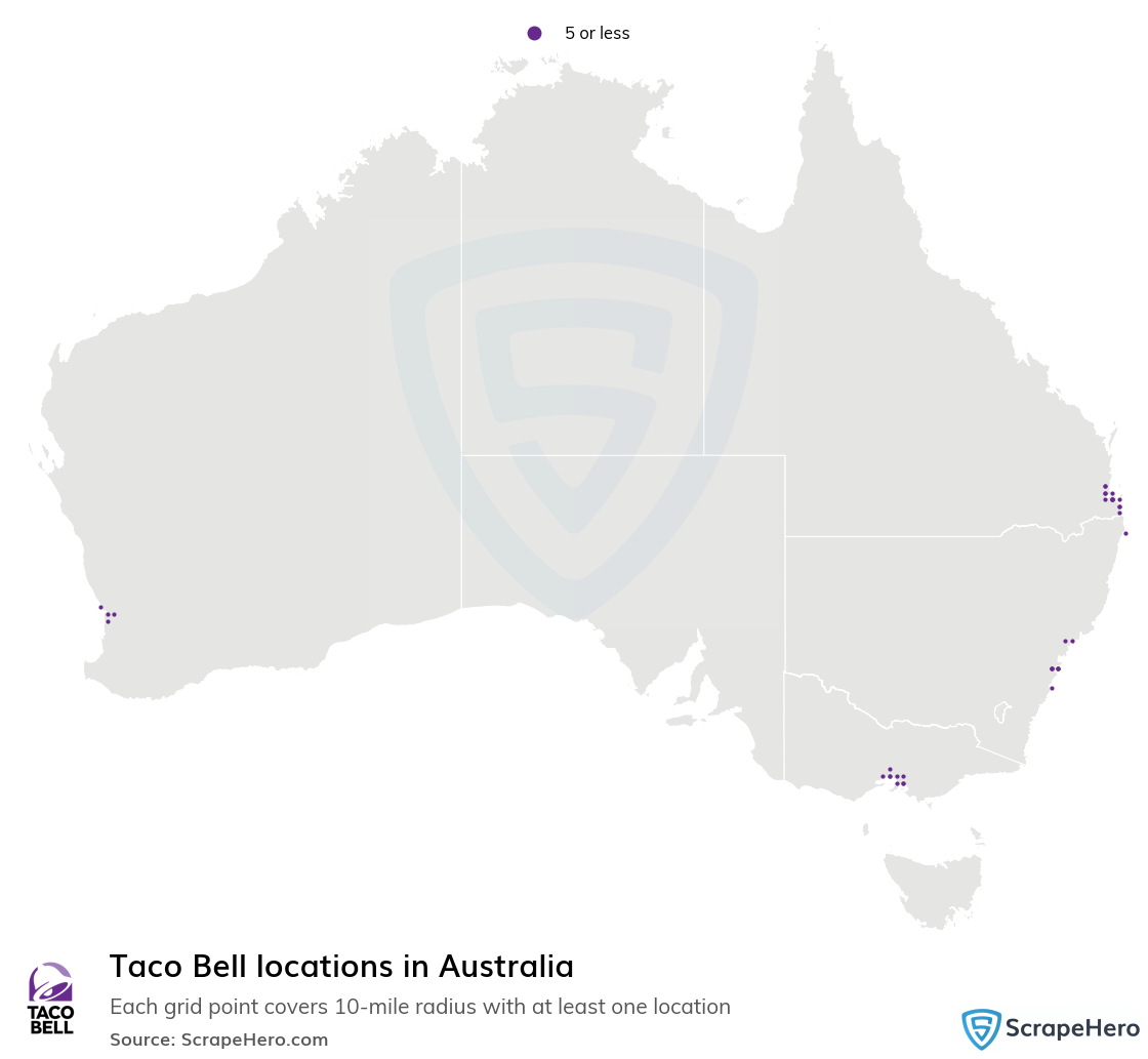 Map of Taco Bell restaurants in Australia