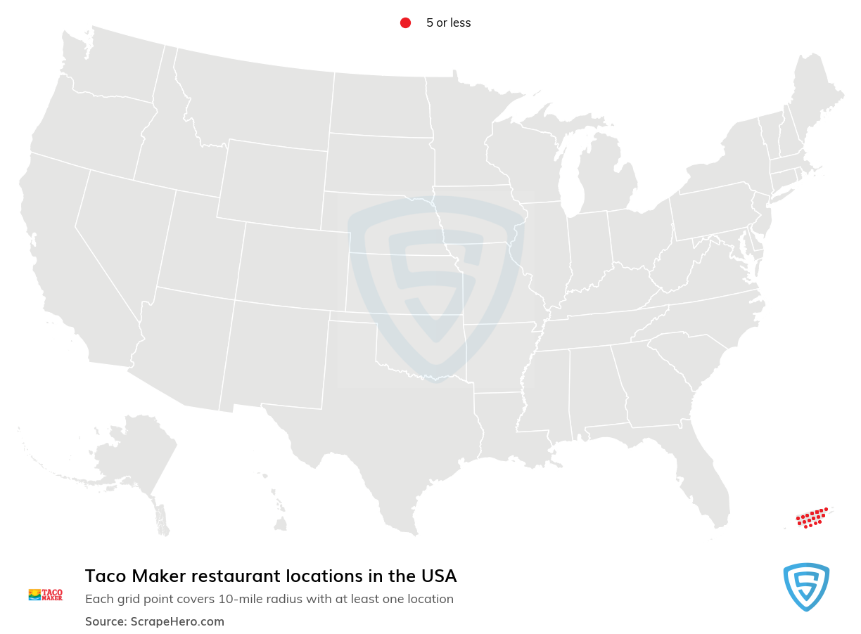 Map of Taco Maker restaurants in the United States