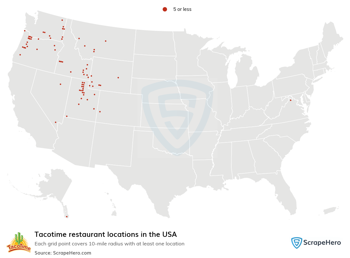 Map of Tacotime restaurants in the United States