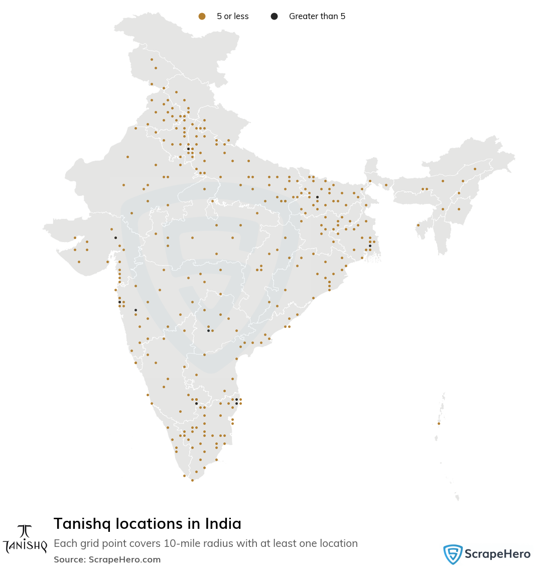 Map of Tanishq stores in India