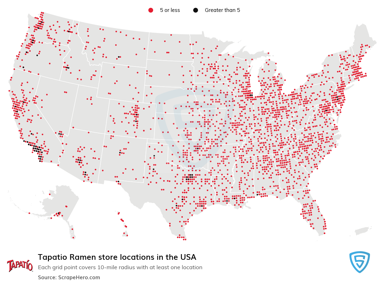 Map of  locations in the United States in 2024