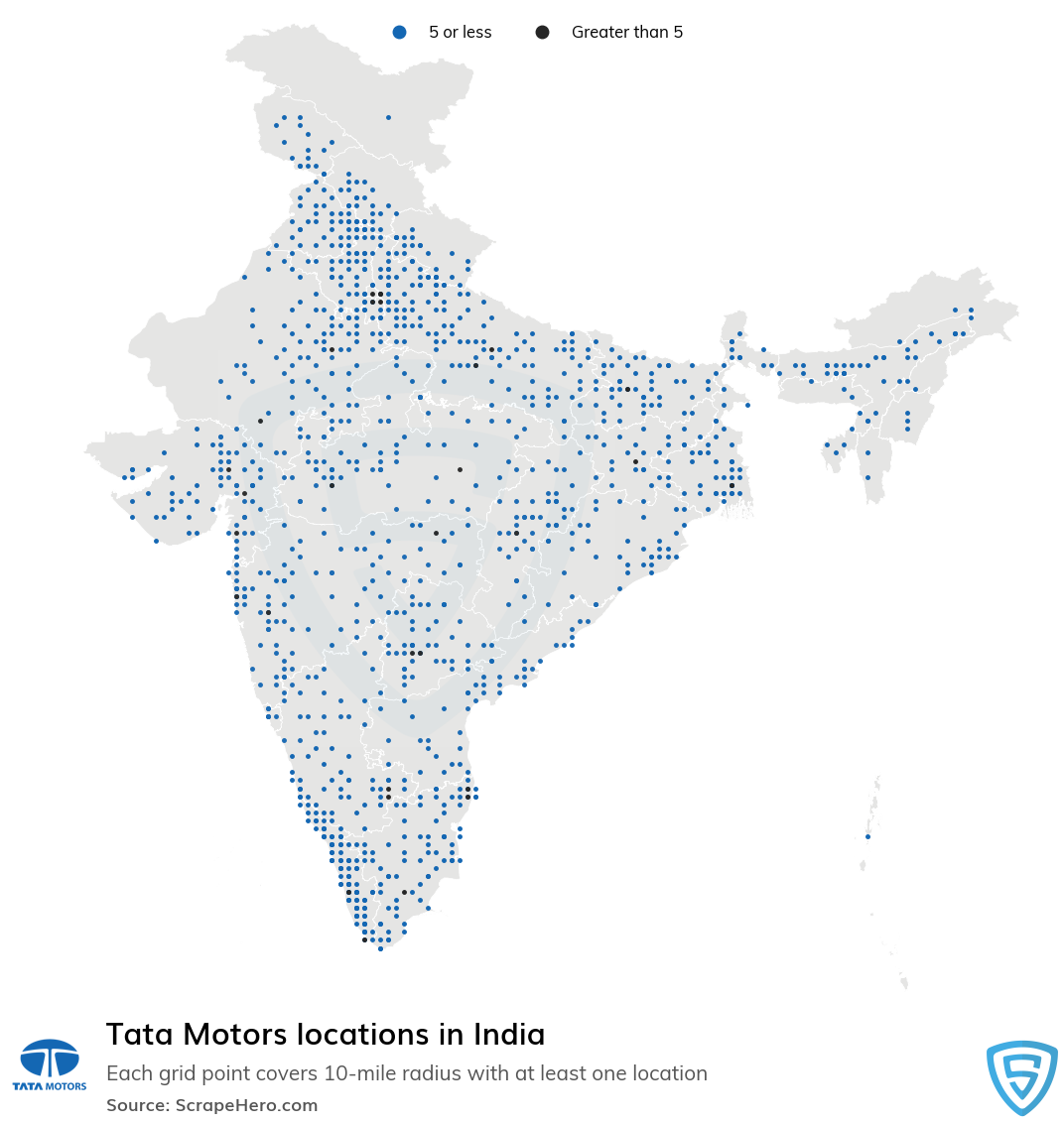 Map of Tata Motors dealerships in India