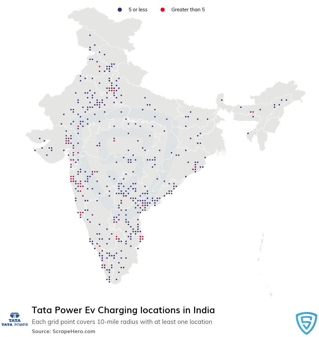 Map of Tata Power Ev Charging locations in India