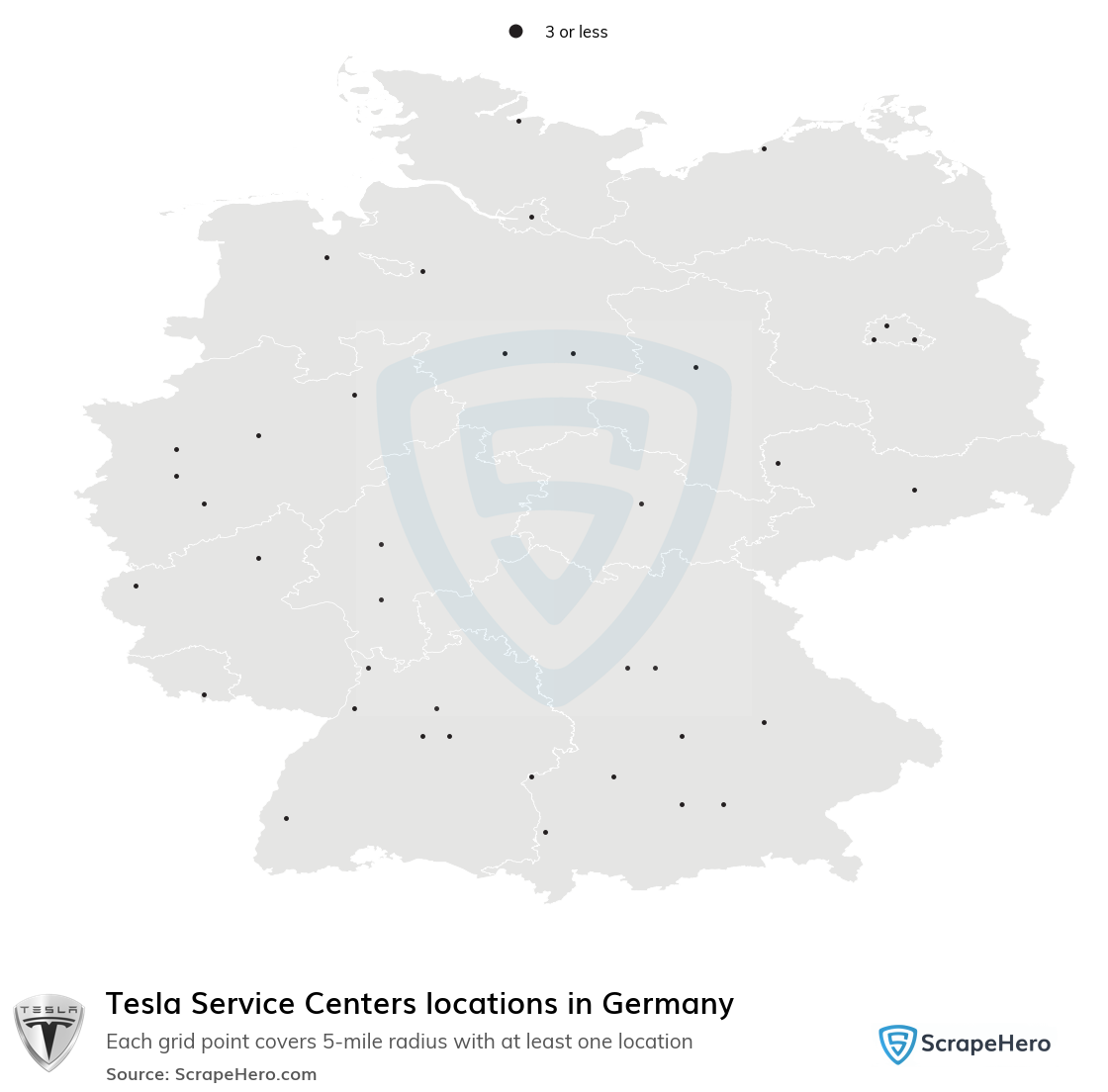 Map of Tesla Service Centers locations in Germany