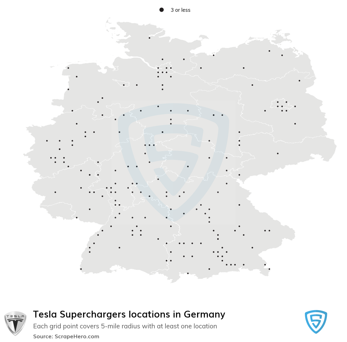 Map of Tesla Superchargers locations in Germany