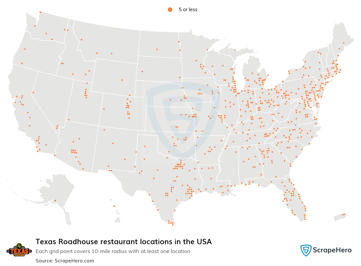 Map of Texas Roadhouse restaurants in the United States