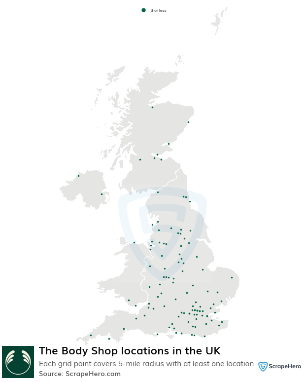 Map of The Body Shop stores in the United Kingdom