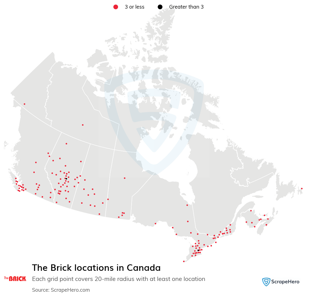 Map of The Brick locations in Canada