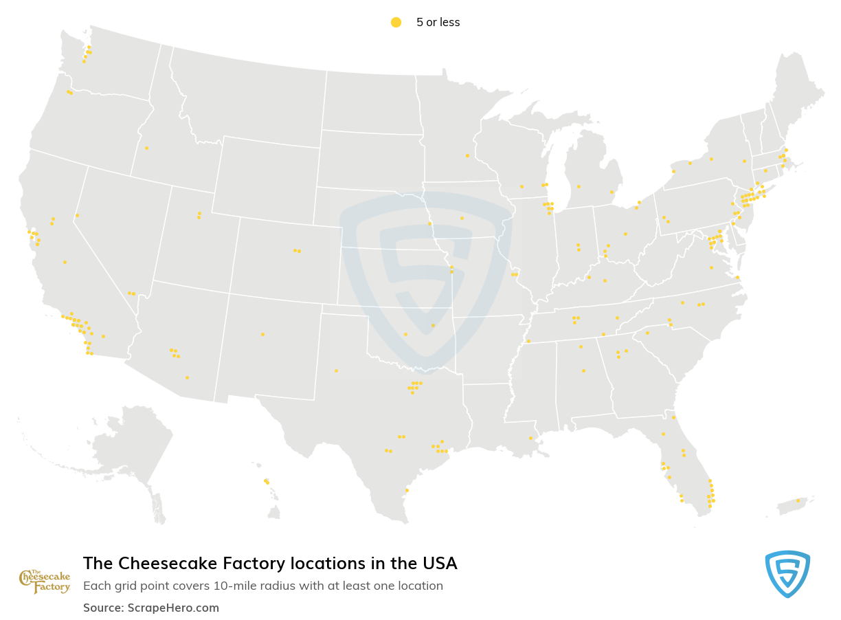 Map of The Cheesecake Factory locations in the United States