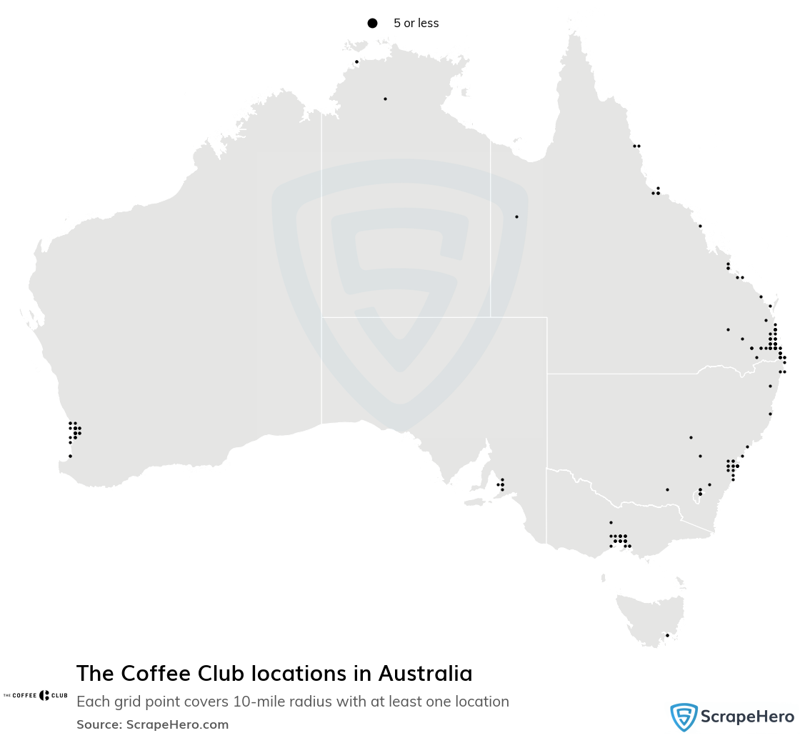 Map of The Coffee Club locations in Australia