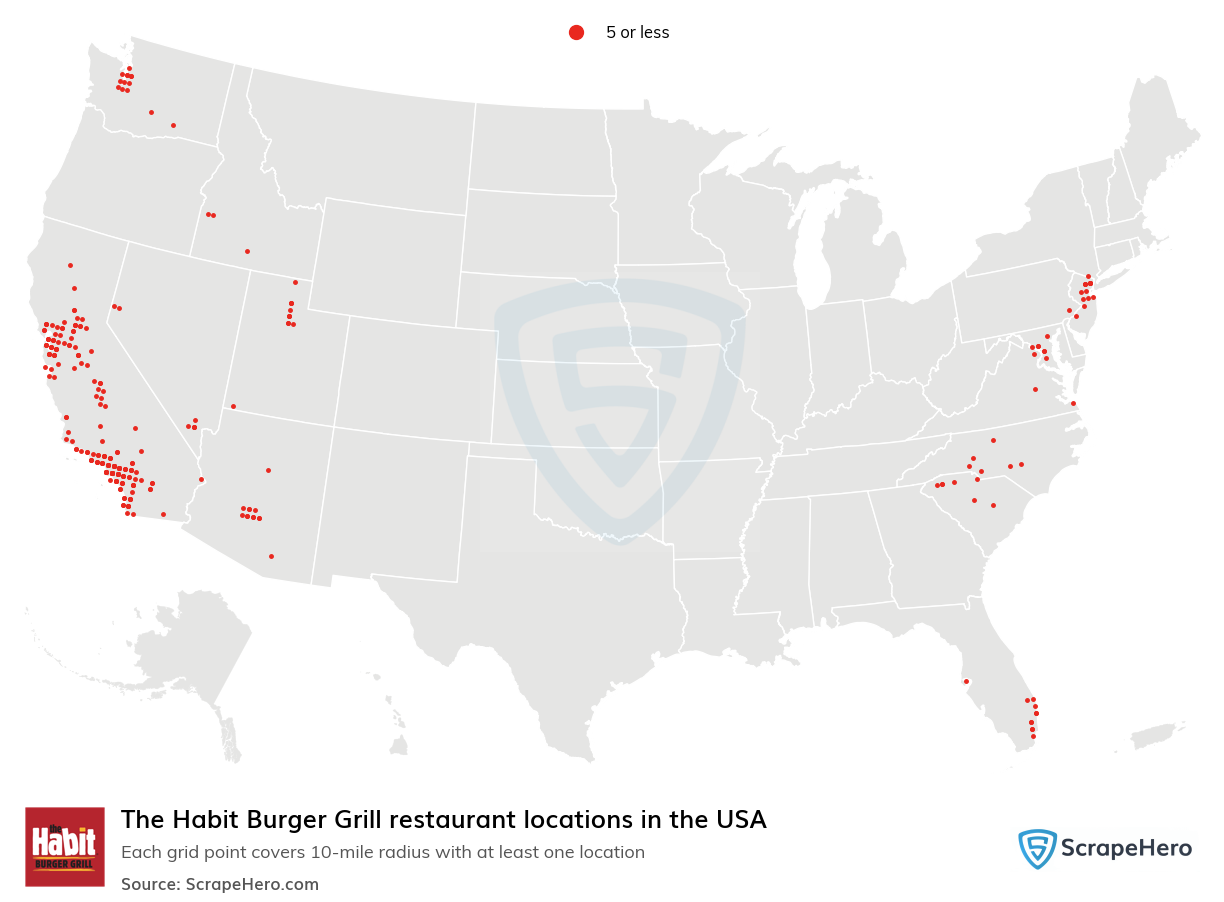 Map of The Habit Burger Grill restaurants in the United States