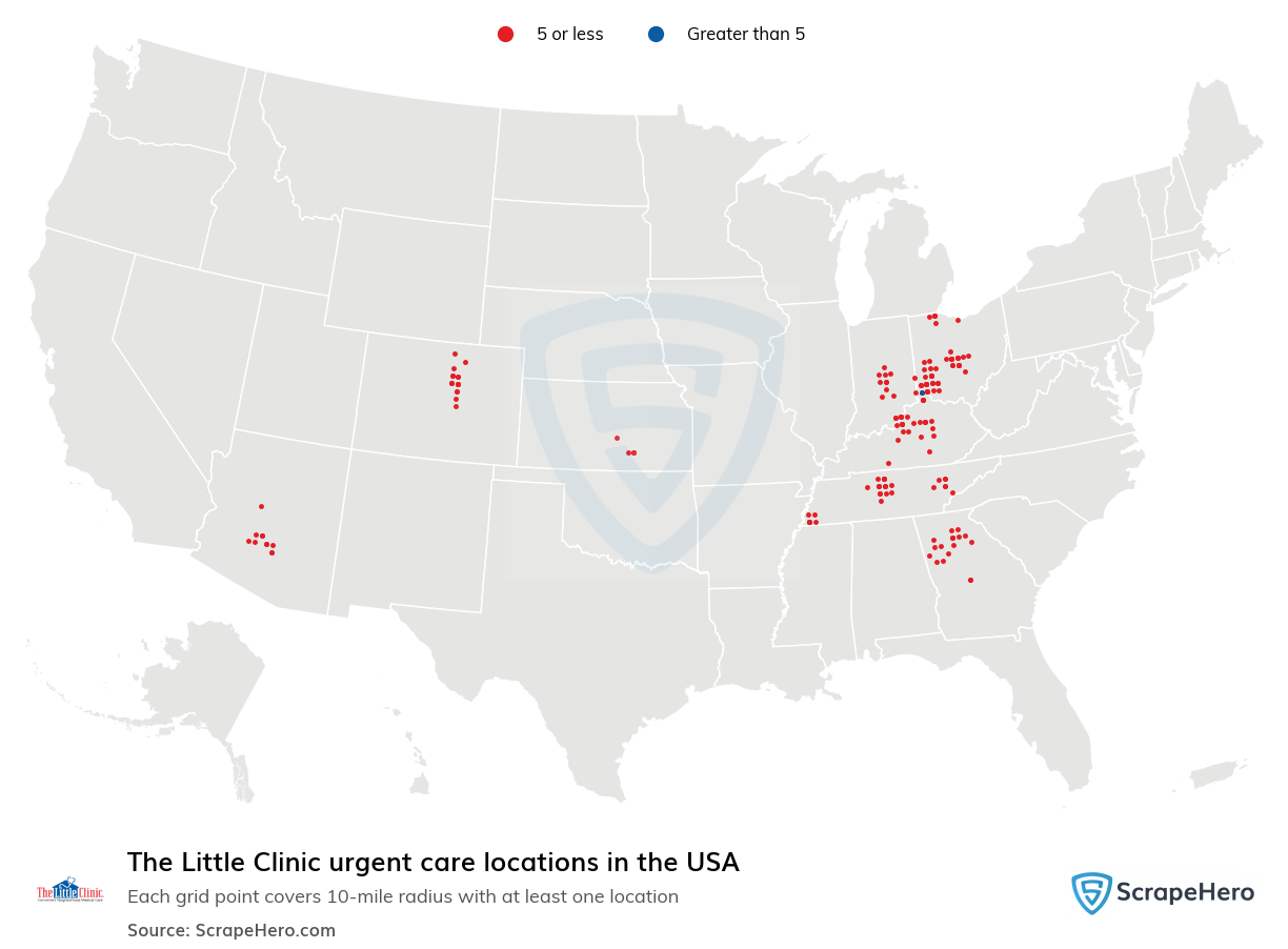 Map of The Little Clinic urgent cares in the United States