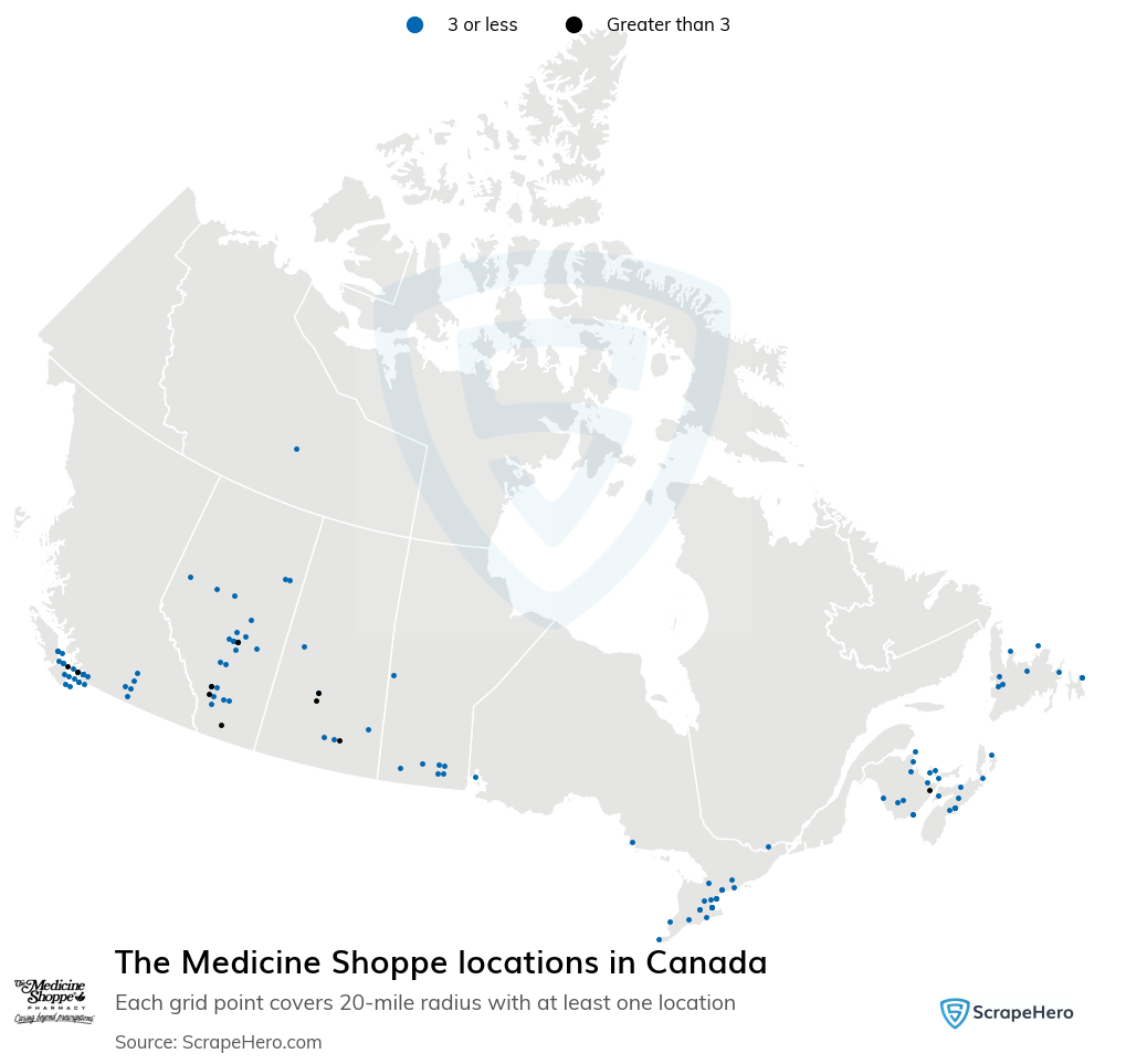 Map of The Medicine Shoppe pharmacies in Canada