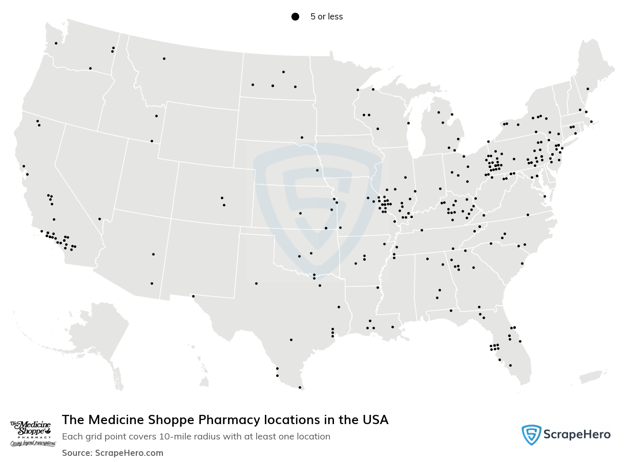 Map of The Medicine Shoppe Pharmacy locations in the United States