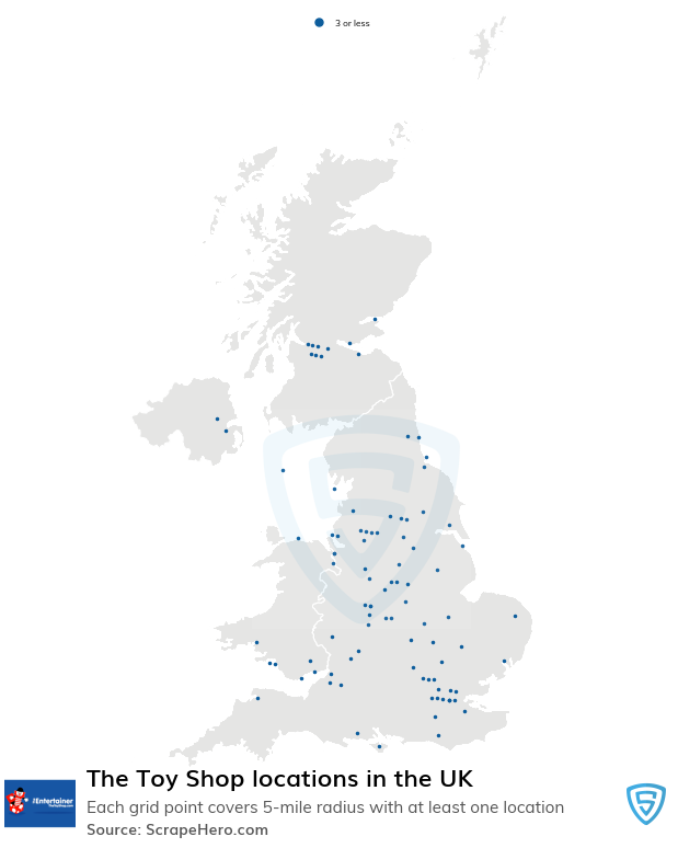 Map of The Toy Shop stores in the United Kingdom