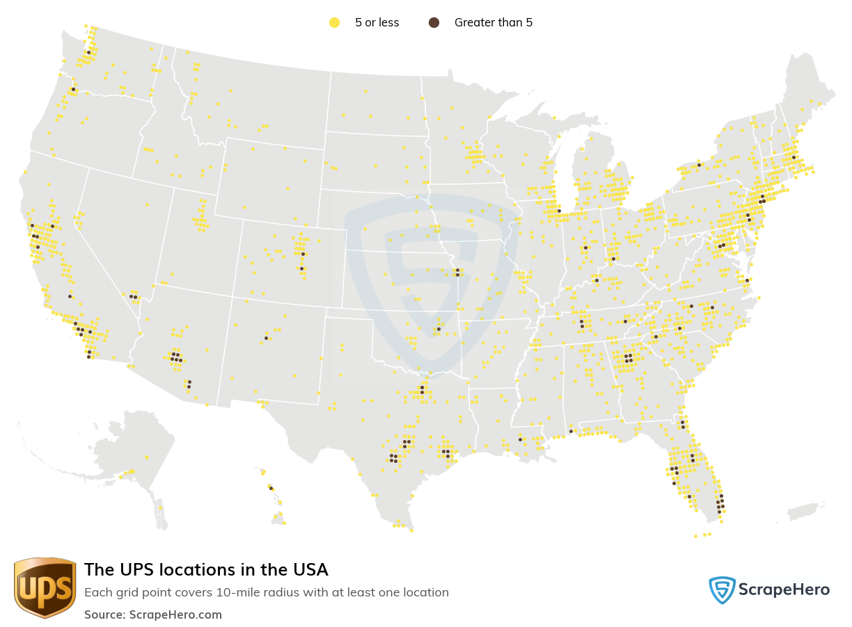 Map of The UPS locations in the United States