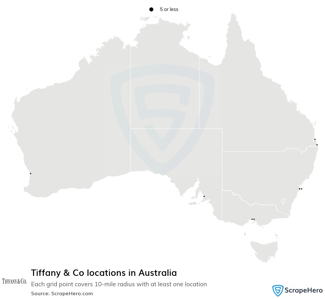 Map of Tiffany & Co stores in Australia