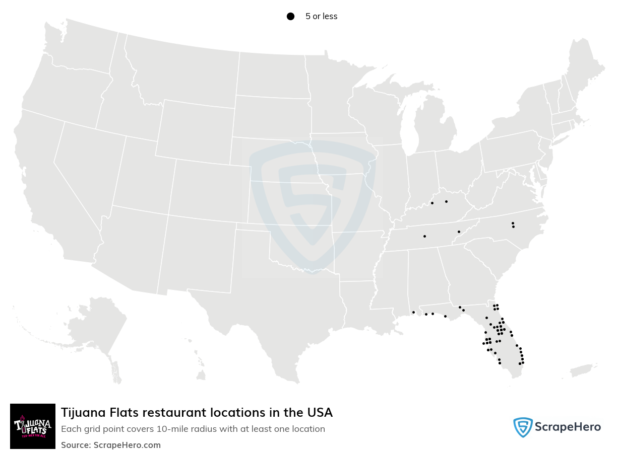 Map of Tijuana Flats restaurants in the United States