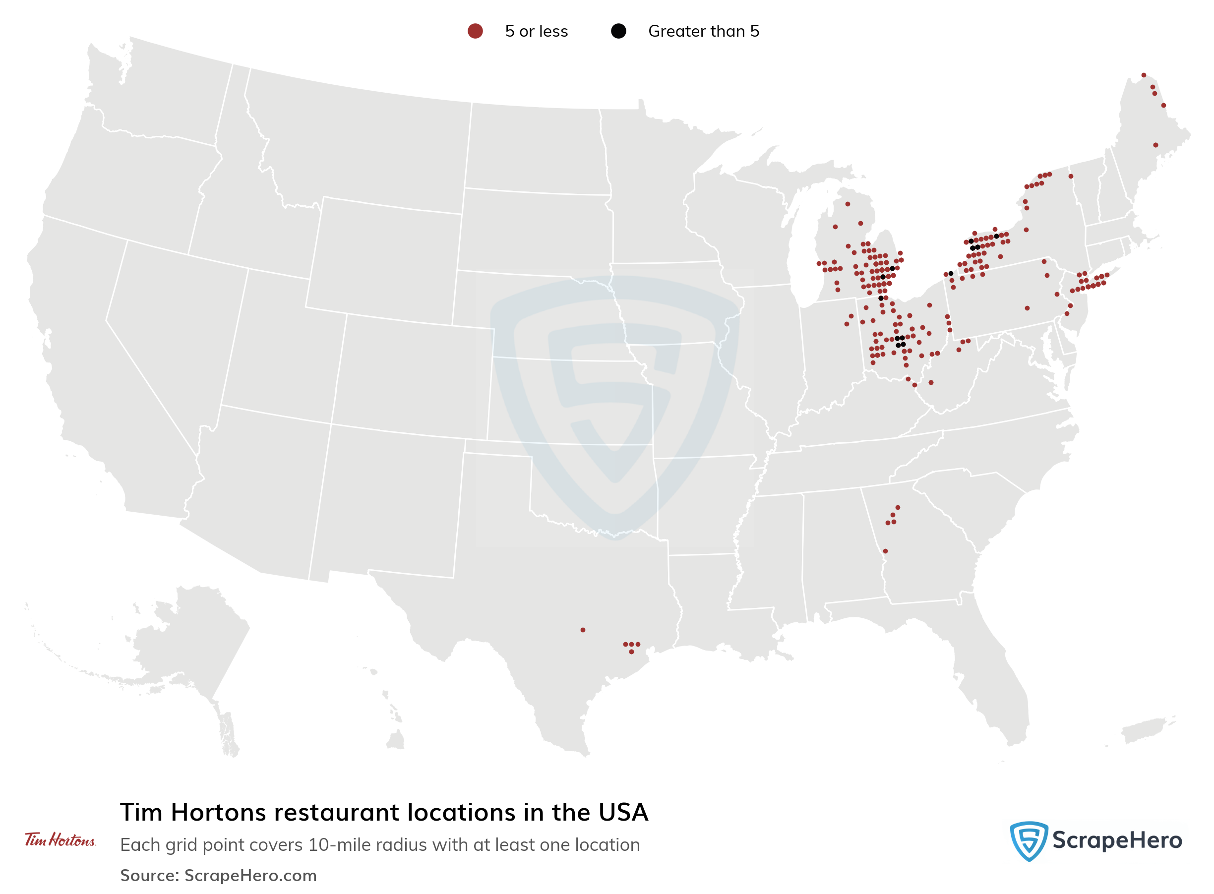 Map with the number of Tim Hortons by country - Flytrippers