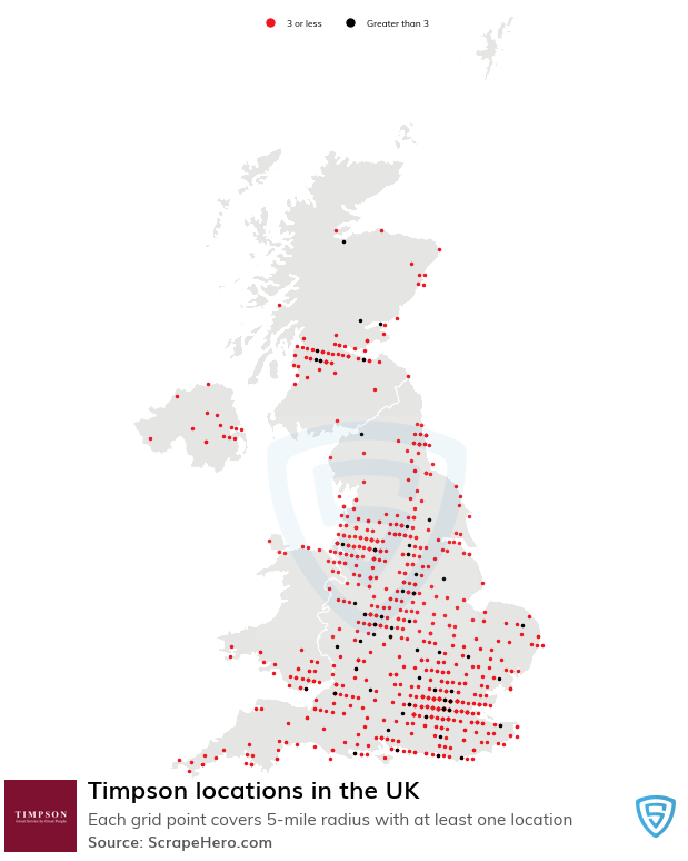 Map of Timpson stores in the United Kingdom