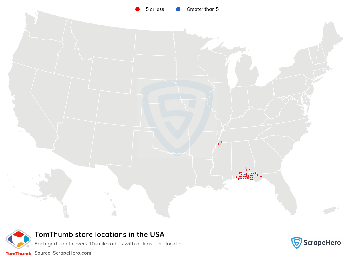 Map of  locations in the United States in 2024