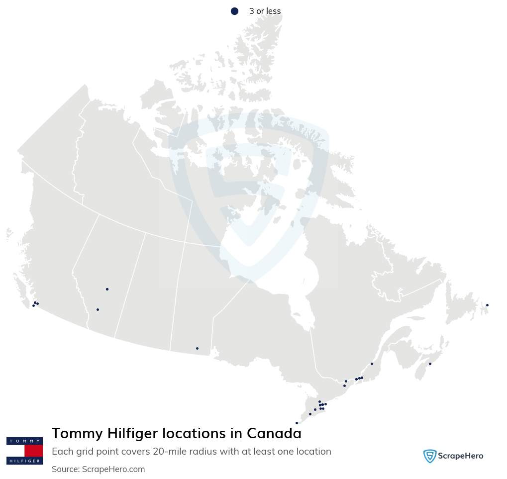 Map of Tommy Hilfiger stores in Canada