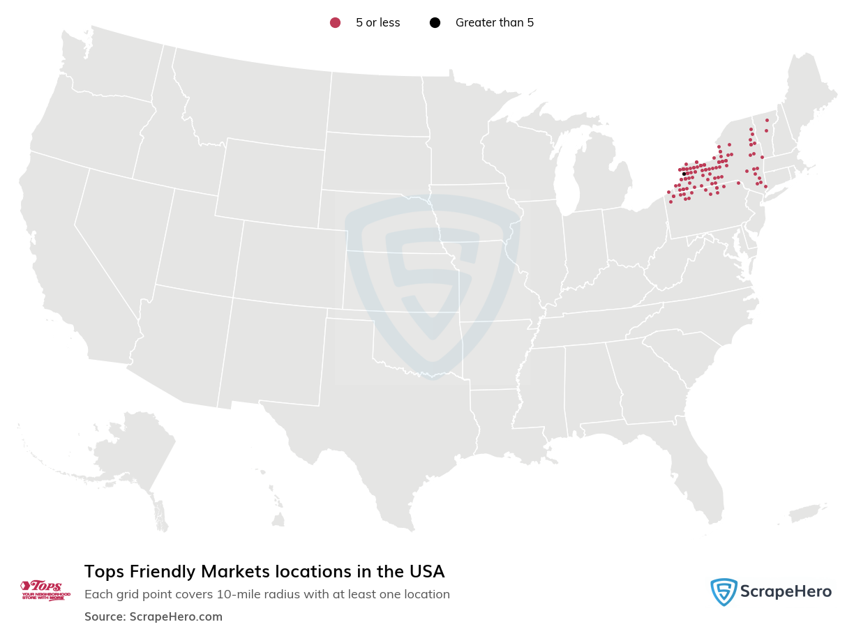 Map of  locations in the United States in 2024