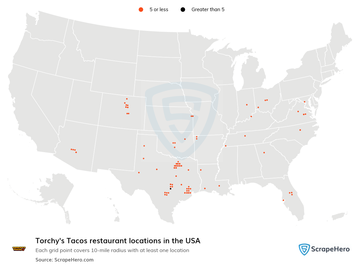 Map of Torchy's Tacos restaurants in the United States