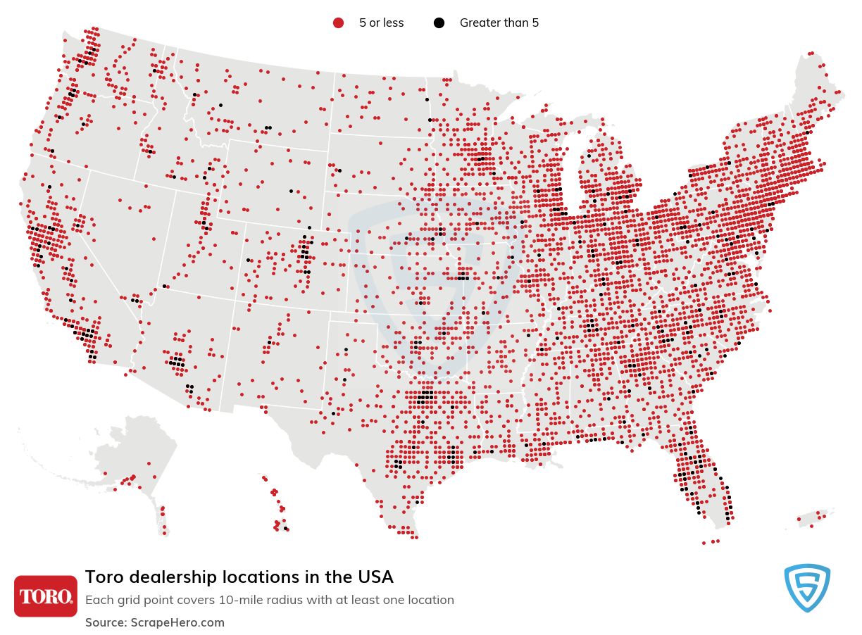 Map of Toro dealerships in the United States