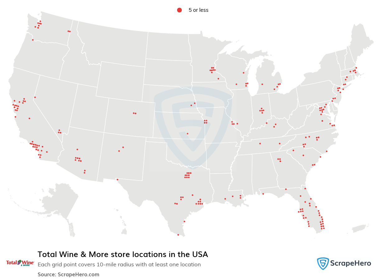 Map of Total Wine & More stores in the United States