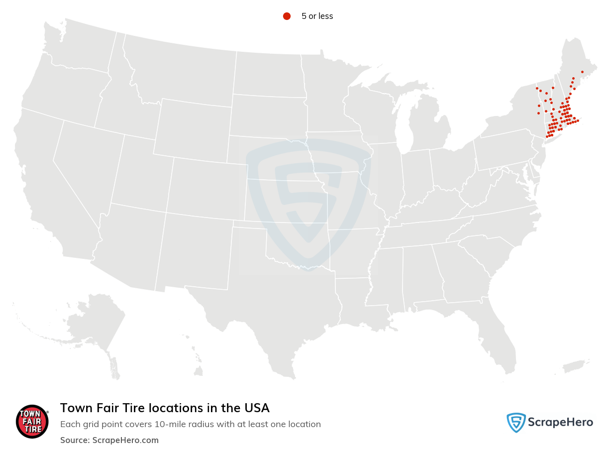 Map of Town Fair Tire locations in the United States