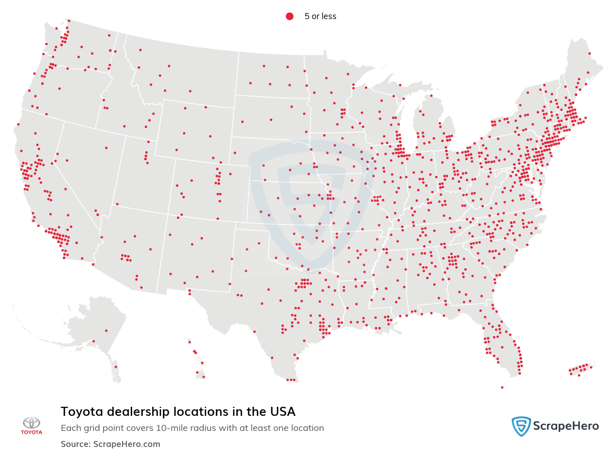 Map of Toyota dealerships in the United States