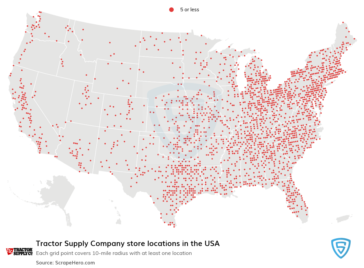 Map of Tractor Supply Company locations in the United States in 2022
