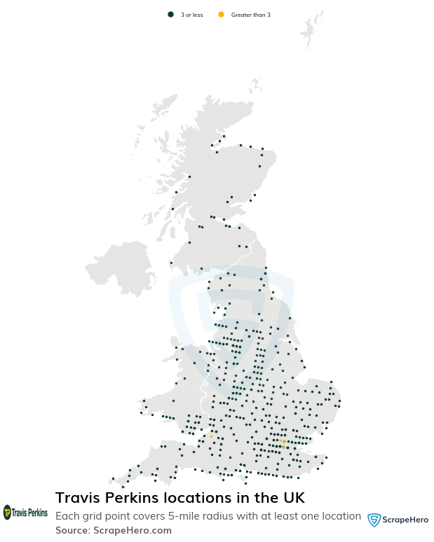 Map of Travis Perkins stores in the United Kingdom