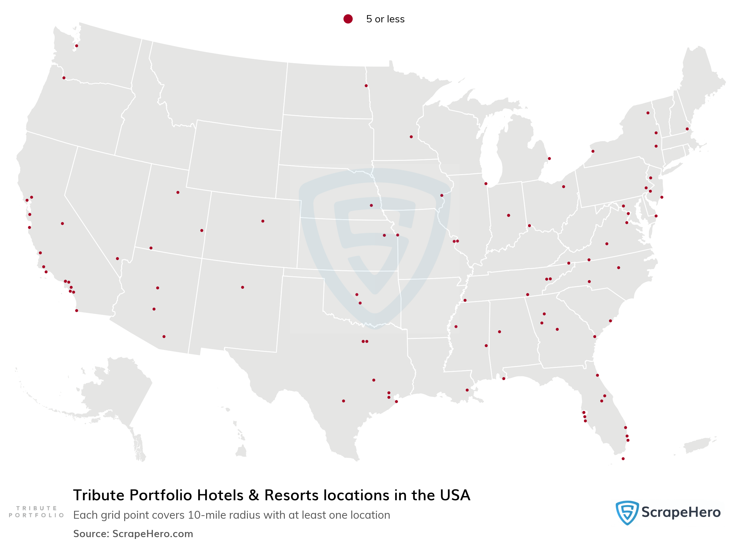 Number of Tribute Portfolio Hotels & Resorts locations in the USA in