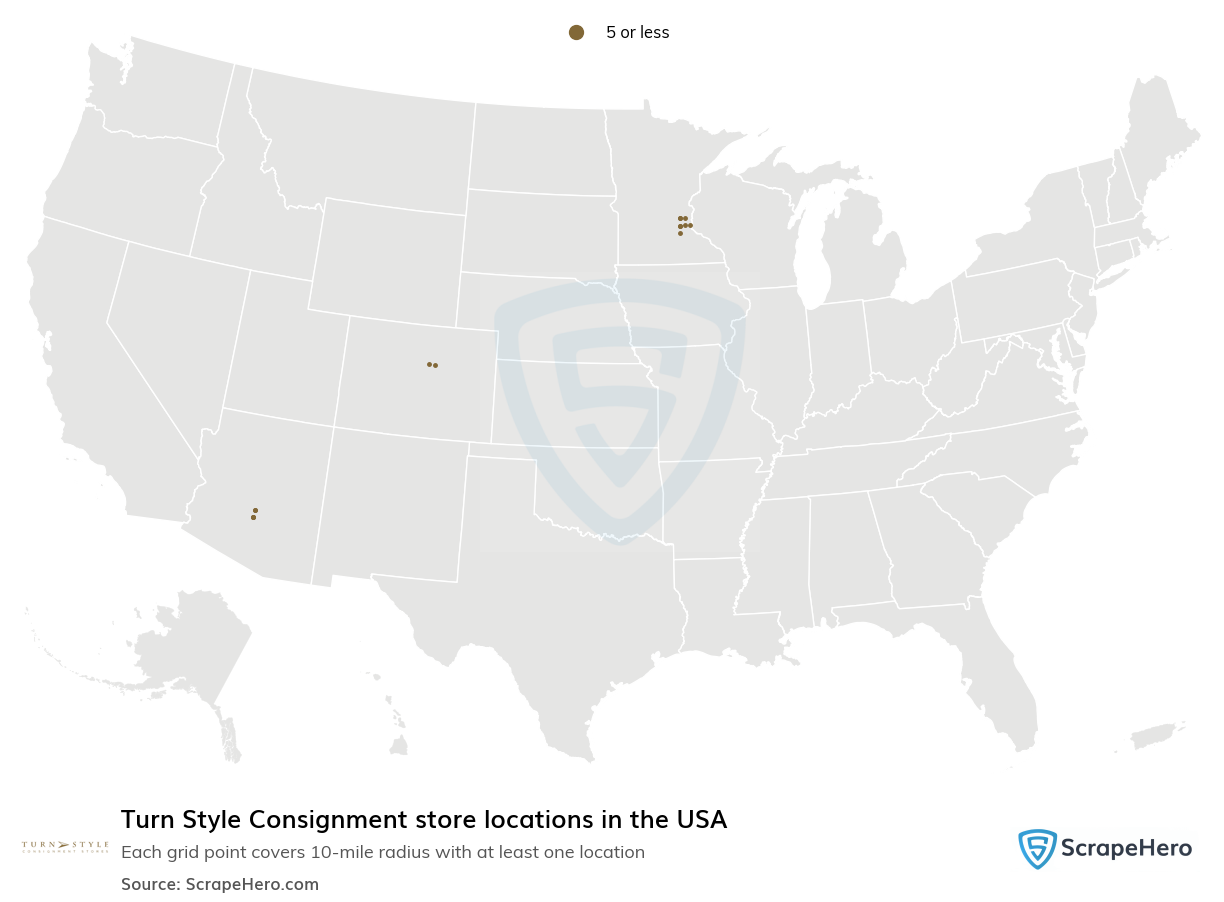 Map of Turn Style Consignment stores in the United States