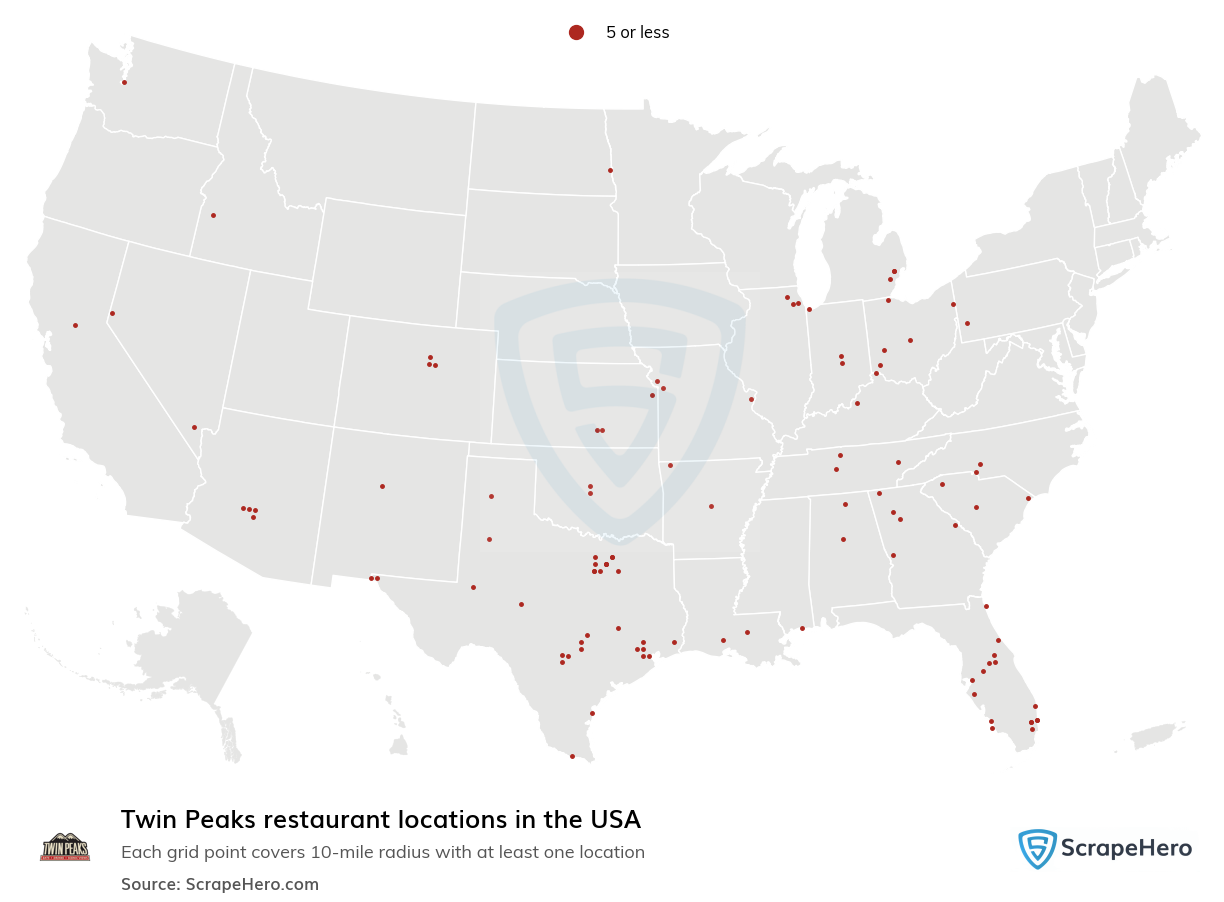 Map of Twin Peaks restaurants in the United States