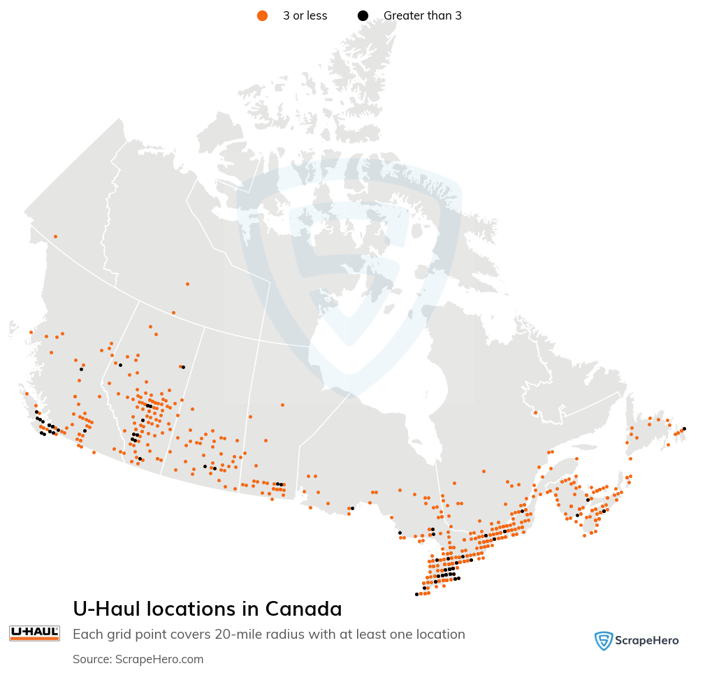 Map of U-Haul locations in Canada