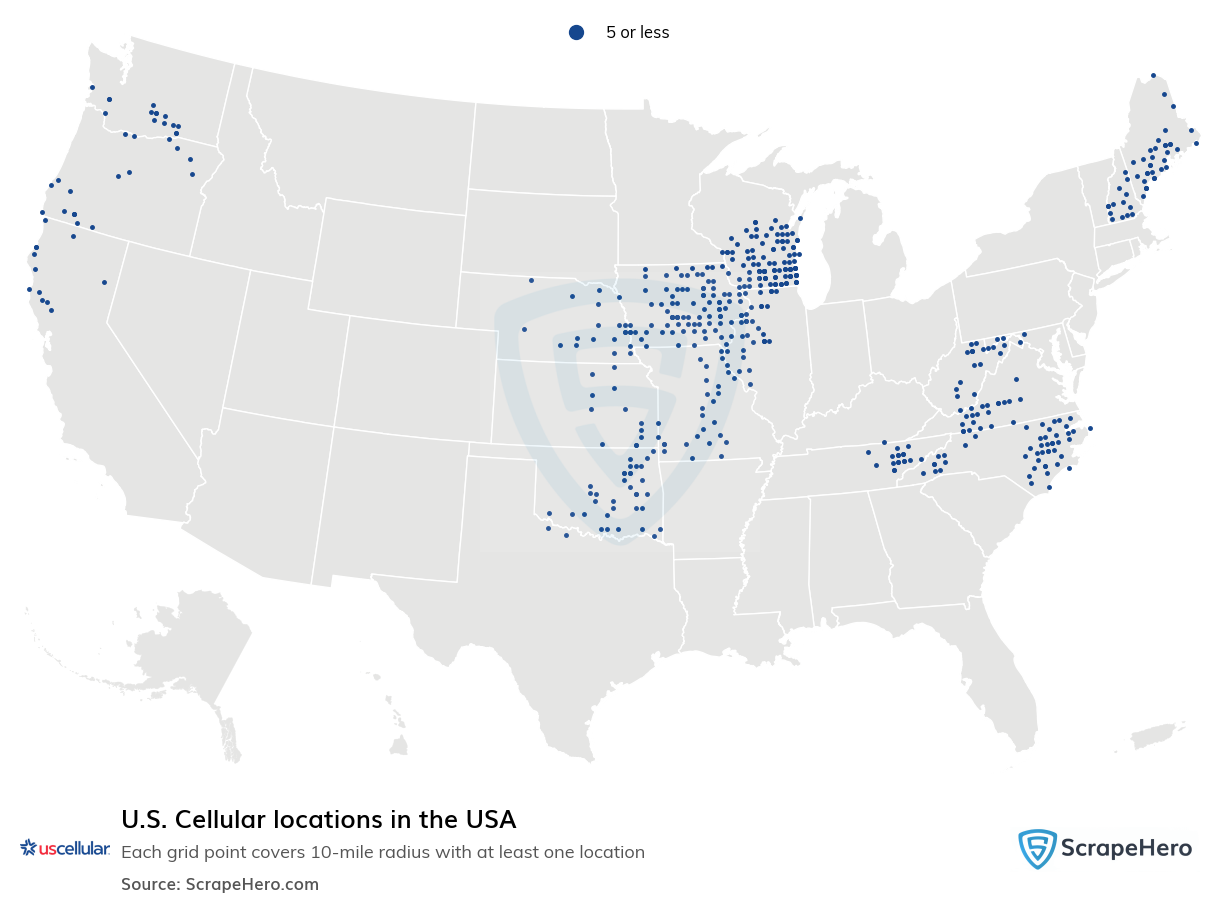 Map of U.S. Cellular locations in the United States