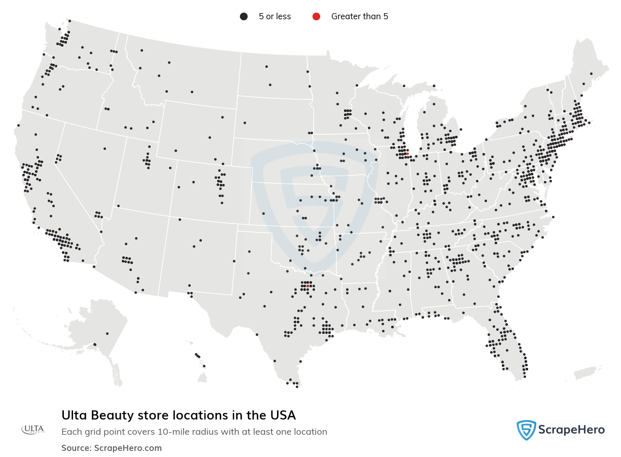 Map of Ulta Beauty stores in the United States