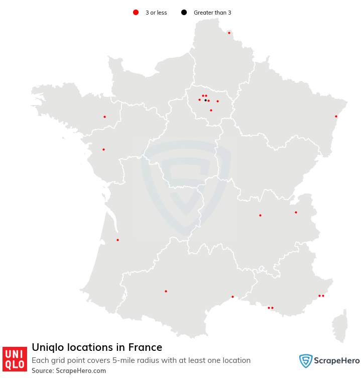 Map of Uniqlo stores in France