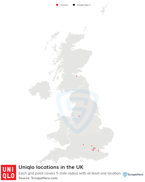 Map of Uniqlo stores in the United Kingdom