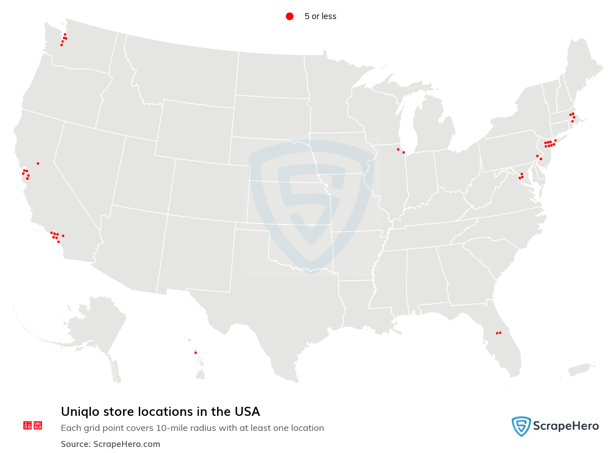 Map of Uniqlo stores in the United States