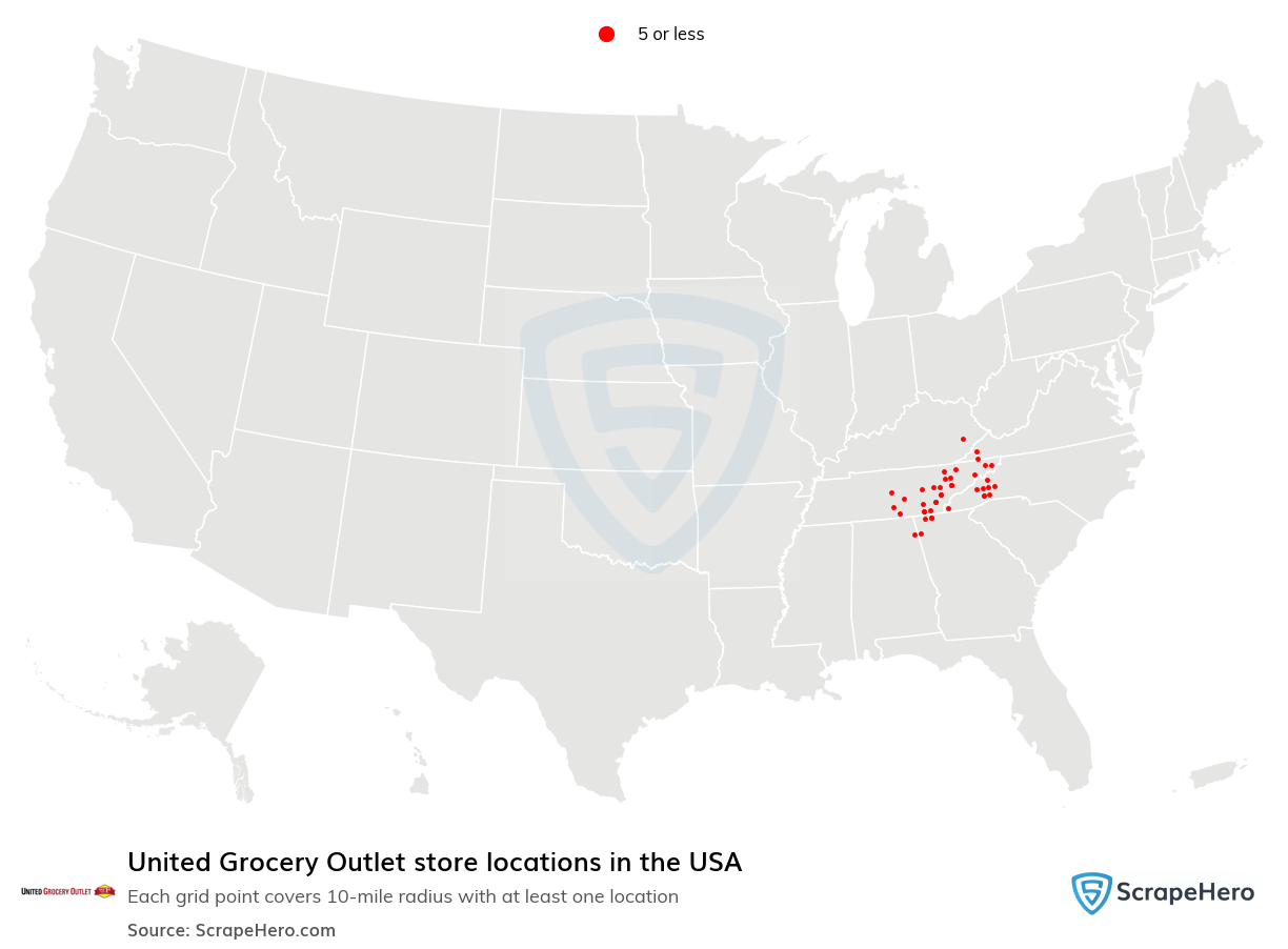 Map of United Grocery Outlet stores in the United States